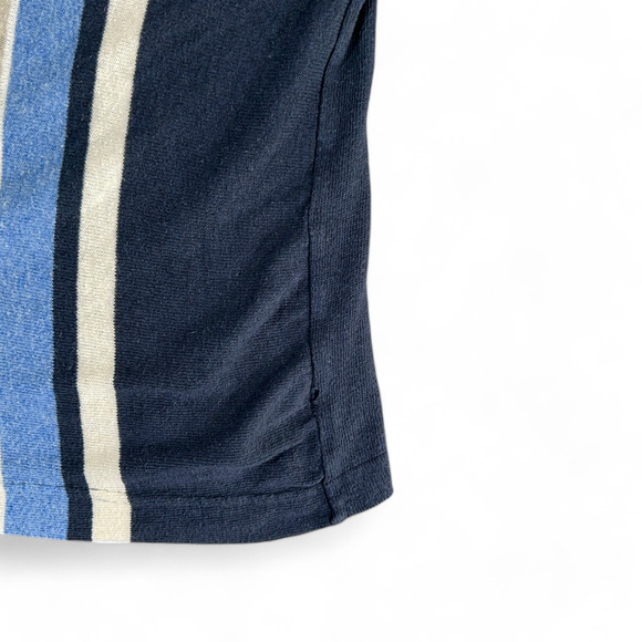Vintage John Ashford Polo Shirt Adult MEDIUM Blue Brown Stripes Linen Blend 90s - Picture 5 of 8